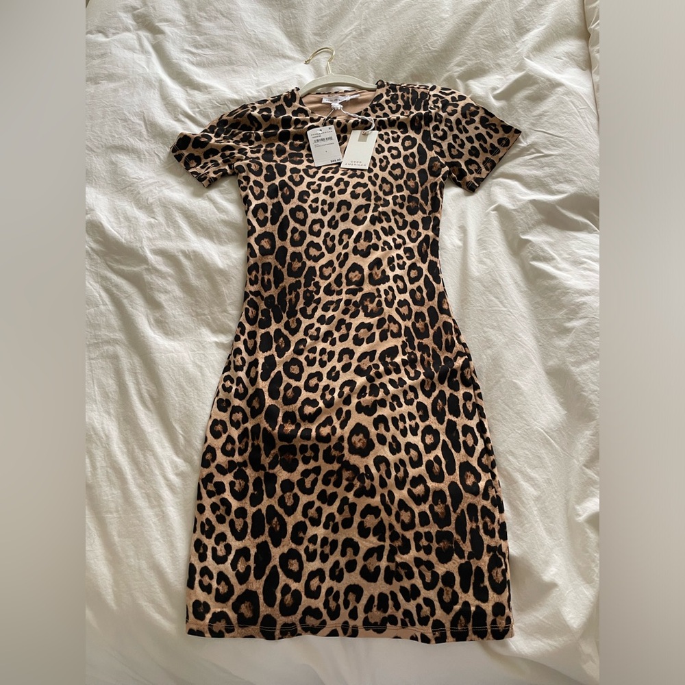 Good American Leopard Print Body Con Dress Size 0